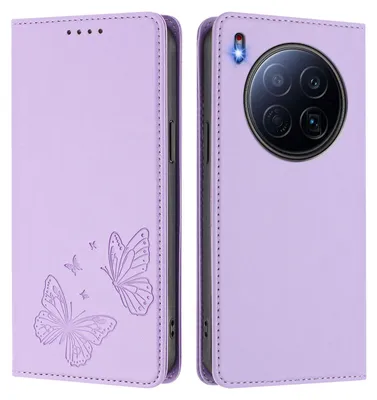 Image de Étui en cuir pour Tecno Camon 40 Premier, motif papillon, étui à rabat avec porte-appareil, violet clair