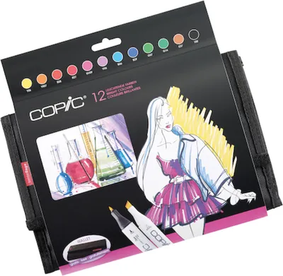 Produktbild von Copic Classic Set Grafikmarker im Wallet - Leuchtende Farben - Nachfüllbar mit Copic Ink - 12Stk