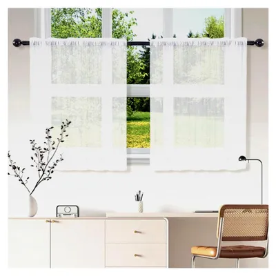 Produktbild von Bistrogardine 2er Set für Küche und Badezimmer, halbtransparent, Vorhang für Fenster (Weiß, B 76 x H 60 cm)
