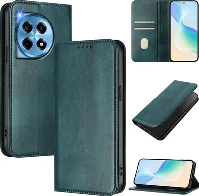 Obrázek produktu pro Pouzdro pro OnePlus 12, vintage kožené pouzdro s RFID ochranou, přihrádkami na karty, stojánkem Zelený