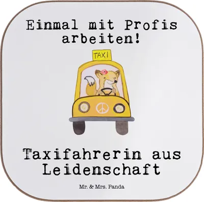 Produktbild von Mr. & Mrs. Panda Tischuntersetzer Taxifahrerin Leidenschaft - Weiß - Geschenk, gläseruntersetzer, Flaschenuntersetzer, Tassenuntersetzer, Coaster, Untersetzer für Gläser