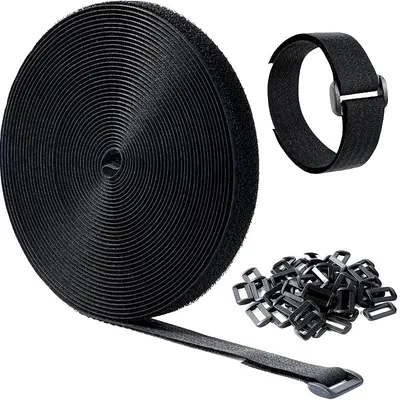 Immagine prodotto di Fascette riutilizzabili - Nastro a strappo - Adesivo - Larghezza 20 mm - Lunghezza 5 m - 20 fibbie - Colore nero