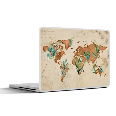 Produktbild von MuchoWow® Laptop Aufkleber Sticker Cover Weltkarte - Papyrus - Pflanzen 25x18 cm - Laptop-Deko