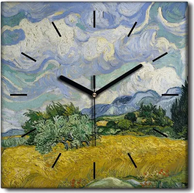 Produktbild von Coloray Uhr auf Leinwand 30x30 cm Wand Uhr Dekoration Wohnzimmer Segeltuch schwarze Hände -Aquarelle Abstraktion.