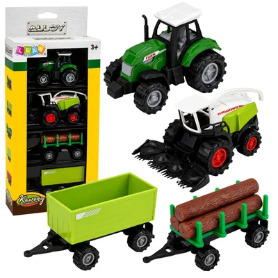 Immagine prodotto di Set Di Veicoli Agricoli Trattore Mietitrebbia Rimorchio Per Legname 1:68 4 Pz.