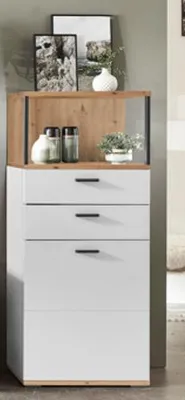Produktbild von Moderne Vitrine Basset Type 01 aus Holz-Nachbildung mit Glaseinsätzen in der Tür