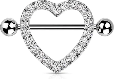 Produktbild von viva-adorno Brustpiercing Herz Zirkonia Nippelpiercing Brustwarzenpiercing Shield Schild Kristall Herzen Z197, silber
