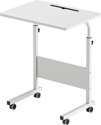 Produktbild von Laptoptisch Höhenverstellbar,Mobiler Schreibtisch Stehend Computertisch Beistelltisch mit Kartenschlitzen für Büro,Bett,Sofa 80x40x69-90cm Weiß