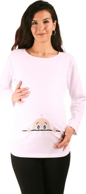 Immagine prodotto di Maglietta premaman manica lunga bebè curioso – abbigliamento premaman donna, 95% cotone, bianco, taglia M