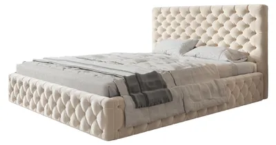 Produktbild von AlpiMeble Bett 200x200 - Polsterbett mit Bettkasten und Metallrahmen - Elegant Betten - Weicher Jasminstoff - Kollektion Miami, Beige