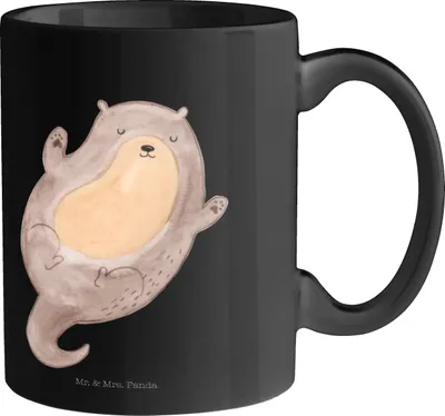 Produktbild von Mr. & Mrs. Panda Tasse Otter Umarmen - Schwarz - Geschenk, glücklich, Optimistisch, Becher, gut Gelaunt, Kaffeebecher, Kaffeetasse, Seeotter See, Teebecher, keramik