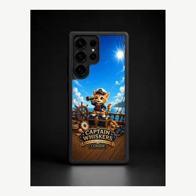Productafbeelding van Samsung S25 Ultra hoesje, telefoonhoesje, beschermhoesje, case met kattenkapitein motief – LUNØIR ©