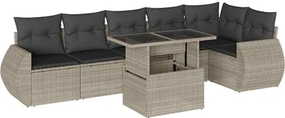 Produktbild von vidaXL 7-tlg. Garten-Sofagarnitur mit Kissen Hellgrau Poly Rattan