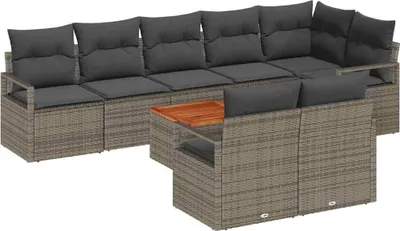 Immagine prodotto di vidaXL Set di divani da giardino con contenitore 9 pezzi in polirattan grigio