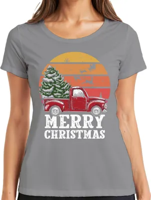 Produktbild von Merry Christmas Truck Weihnachtsbaum - Weihnachten Weihnachtsgeschenk Christmas Damen T-Shirt, Grau, 3XL
