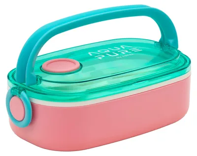 Zdjęcie produktu dla Śniadaniówka Aqua Pure z zestawem sztućców 900 ml mint/pink