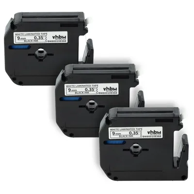 Produktbild von vhbw 3x Schriftband-Kassette Ersatz für Brother M-K221 für Etiketten-Drucker 8m x 9mm Schwarz auf Weiß