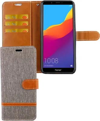 Productafbeelding van Huawei Honor 7C telefoonhoesje, beschermende tas, case, hoesje met kaarthouder, etui, portemonnee, grijs