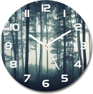 Produktbild von Wanduhr aus Glas 30fi Glasbild Glasuhr Gehärtetes Glas - weisse-zeiger - Fog in the forest