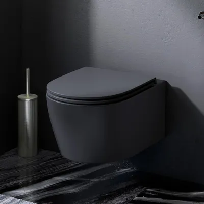 Productafbeelding van AM.PM randloos zwart toilet voor gastentoilet, hangtoilet, FlashClean van keramiek, wandcloset X-Joy S met softclose toiletzitting