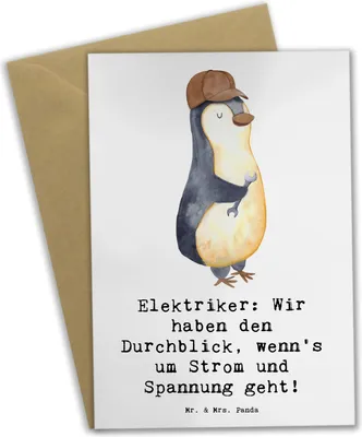 Produktbild von Mr. & Mrs. Panda Grußkarte Elektriker Durchblick - Weiß - Geschenk, Geschenke für Berufstätige, Elektrotechnik, elektrische Anlagen, Wertschätzung, einladungskarten