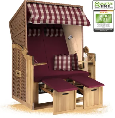 Produktbild von Strandkorb Ostsee 2-Sitzer 120cm breit in beige rot zerlegt, ideal für Balkon, Terrasse oder Garten