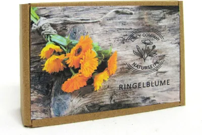 Produktbild von Feste Naturseife Ringelblume handgemacht im Geschenkkarton 100g