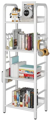 Image de Étagère à 4 niveaux, structure métallique, design minimaliste, blanche, 116 cm