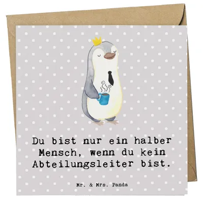 Produktbild von Mr. & Mrs. Panda Grußkarte Abteilungsleiter Herz - Grau Pastell - Geschenk, Führungskraft, Witzig, Glückwunschkarte, Beruf, Lustig, faltkarte, anlasskarte, Spruch