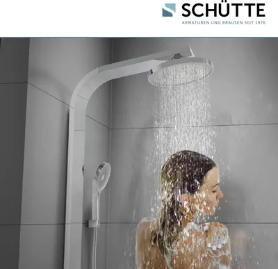 Produktbild von SCHÜTTE Duschpaneel SAMOA RAIN, Regendusche mit Thermostat und Glasablage, Handbrause mit 3 Funktionen, Duschbrause, Dusche Chrom/Hellgrau
