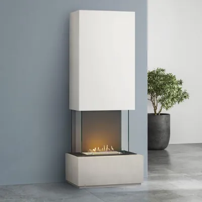 Produktbild von muenkel design Prato [moderner Design Ethanolkamin]: Concrete (Betonoptik) - Planika Senso - weiß