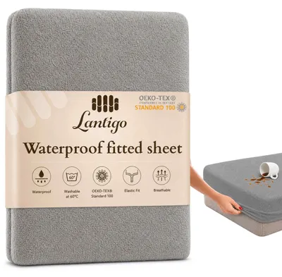 Produktbild von Lantigo Spannbettlaken wasserdicht Frottee 80x200 cm Hellgrau, Nässeschutz