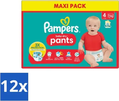 Produktbild von Pampers Baby-Dry Pants – Windelhosen – Größe 4 (9–15 kg) – Extra trocken – 90 Windeln - Vorteilspack - 12 Stücke