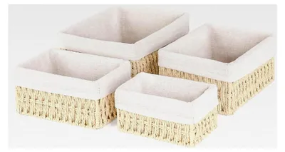 Produktbild von Geflochtener Aufbewahrungskorb mit Futter, 4 Stück Handgewebte Körbe für Boho Deko und Aufbewahrung in Beige