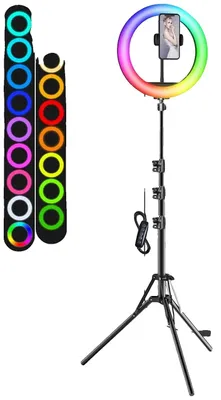 Productafbeelding van Selfie-ringlamp, verstelbaar statief, RGB-lichtmodi, geen telefoonhouder