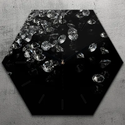 Produktbild von Uhr hexagonal 40 cm Glas Geräuschlos schwarze Zeiger - Diamanten Edelsteine