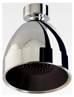 Produktbild von Feststehender Brausekopf aus Italien | Brausekopf mit Kugelgelenk aus verchromtem Messing | Verchromter Brausekopf in Schwarz | Brausekopf mit Anti-Kalk-Funktion | Mit wassersparendem Durchflussbegrenzer