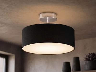 Produktbild von Deckenleuchte mit Stoff Lampenschirm Schwarz 30cm Textil Deckenlampe Stoffschirm