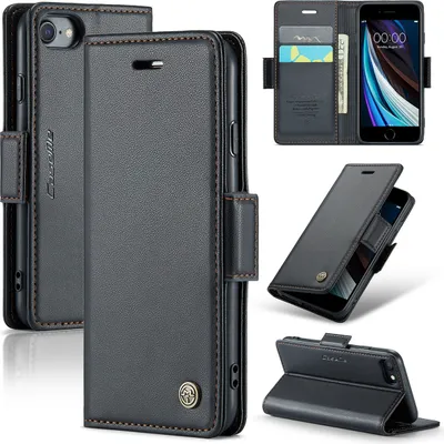 Immagine prodotto di custodia iPhone SE 2020, custodia portafoglio in pelle porta carte di credito con funzione di supporto per iPhone 8 / 7 / 6s / 6 / iPhone SE 2020/2022 Nero
