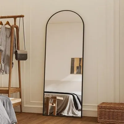 Imagen del producto de Espejo de cuerpo entero de 180x80 cm, espejo de pie, marco de metal . Espejo de cuerpo entero con forma arqueada, espejo de pared , rectangular, ideal para dormitorios, salones y vestidores