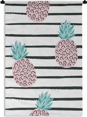 Produktbild von MuchoWow® Wandteppich Wandbehang Sommer - Ananas - Streifen 120x180 cm Tapisserie Dekoration Wandtuch - Schlafzimmer - Dekorationen für das Haus
