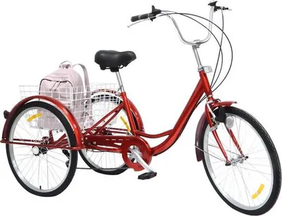 Produktbild von Dreiräder Tavien für Erwachsene – 6 Gänge – Fahrrad für Senioren – 24 Zoll – Faltbares Trike – Mit Korb – Vorderbremse – Rot