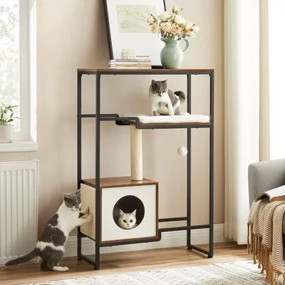 Produktbild von Kratzbaum & Kratzsäule - 2‑in‑1 Möbel - 2 Ebenen - Holz - Für Katzen - Burgunderrot