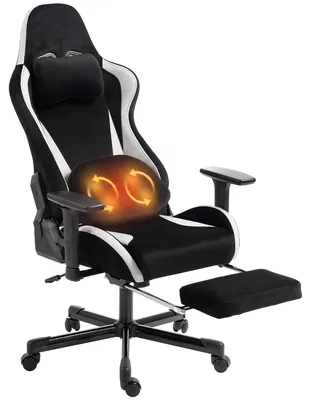 Produktbild von HOMCOM Gaming-Stuhl mit Massage, beheiztem Lendenkissen, 3D-Armlehnen, Schwarz