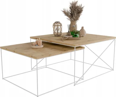 Zdjęcie produktu dla Zestaw Kwadratowych Stolików Kawowych 2w1 Salon Loft Biały+Dąb Artisan
