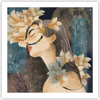 Produktbild von Poster - Poster ohne Rahmen - Surreal Frau Blumen - 60x60 cm - Wand Bild - Wanddeko - Wandbilder - Kunstposter - Wandposter - Bilder - Kunstdruck - Wanddekoration - Wandbild - P2XAC60x60-4743