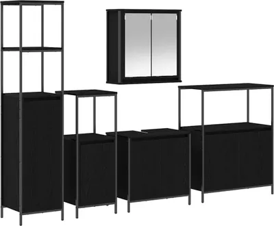 Produktbild von Badezimmermöbel-Set 5 pcs Schwarz Eichen-Optik Holzwerkstoff