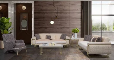 Produktbild von Designer Wohnzimmer Garnitur Luxus Dreisitzer Couchtisch Beistelltisch