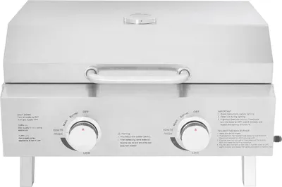 Produktbild von Gasgrill - Tischgrill mit 2 Brennern - Klappbar - Tragbar - Edelstahl - Für Camping und Outdoor - Silber