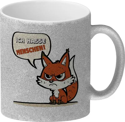 Produktbild von Ich hasse Menschen Fuchstasse Glitzer-Kaffeebecher